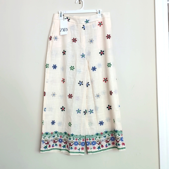 Zara Embroidered culottes white multicolor floral S M L XL NWT - Picture 9 of 14